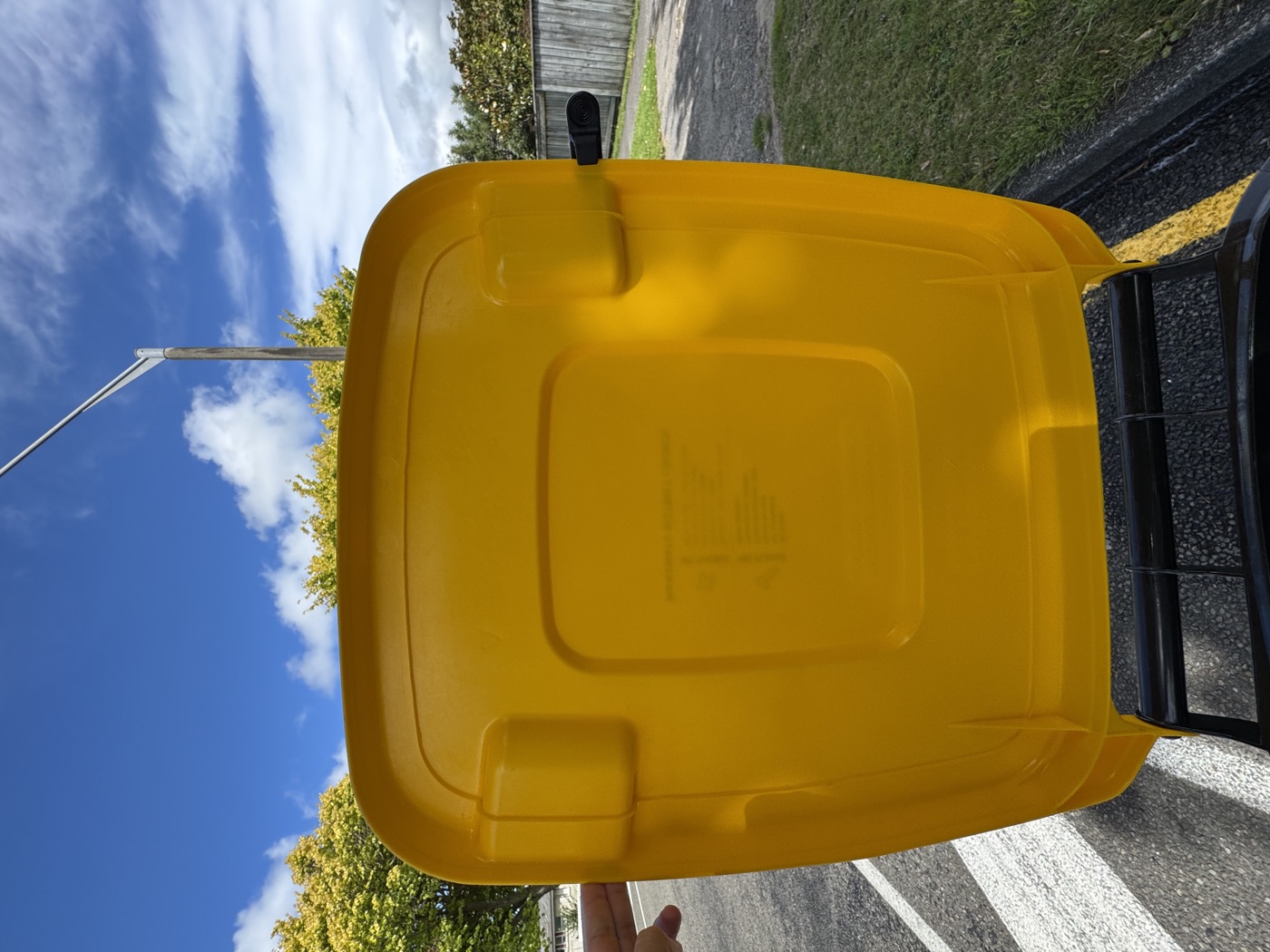 Clean yellow bin lid after professional cleaning
