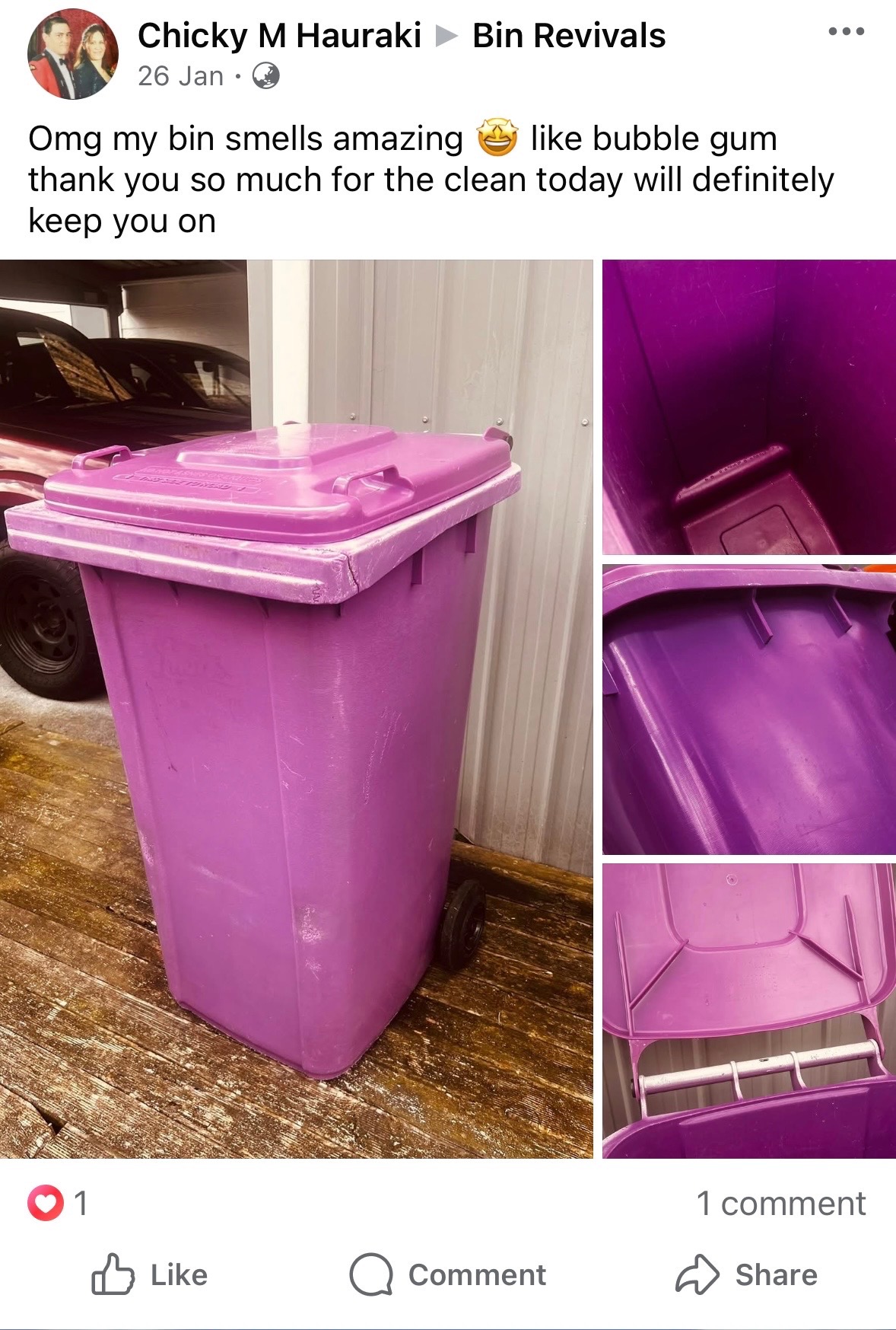 Chicky M Hauraki reviews Bin Revivals on Facebook